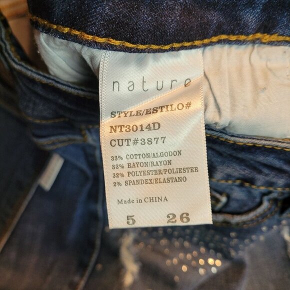 NATURE Jeans Size 26 Mid Rise Skinny Raw Hem Embellished Stretch Denim NWT - Picture 4 of 8